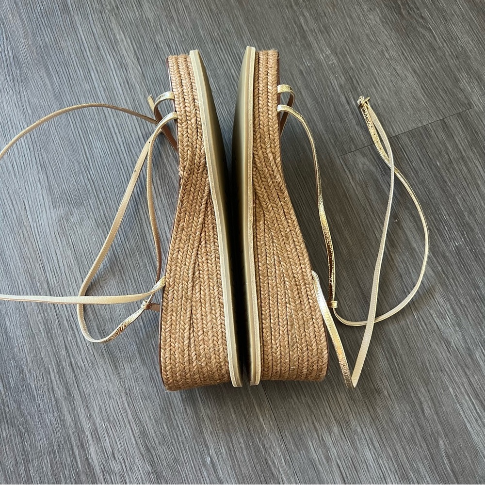 Jimmy Choo Gold Strappy Wedge Sandals - Picture 11 of 13